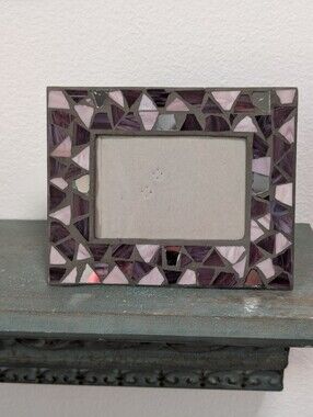 Handmade Unique Artistic Mosaic Glass Tile Picture Frame Mixed Purple Colors 5x7
